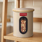 Airtight Kitchen Storage Container with Window & Wooden Lid, 800ml