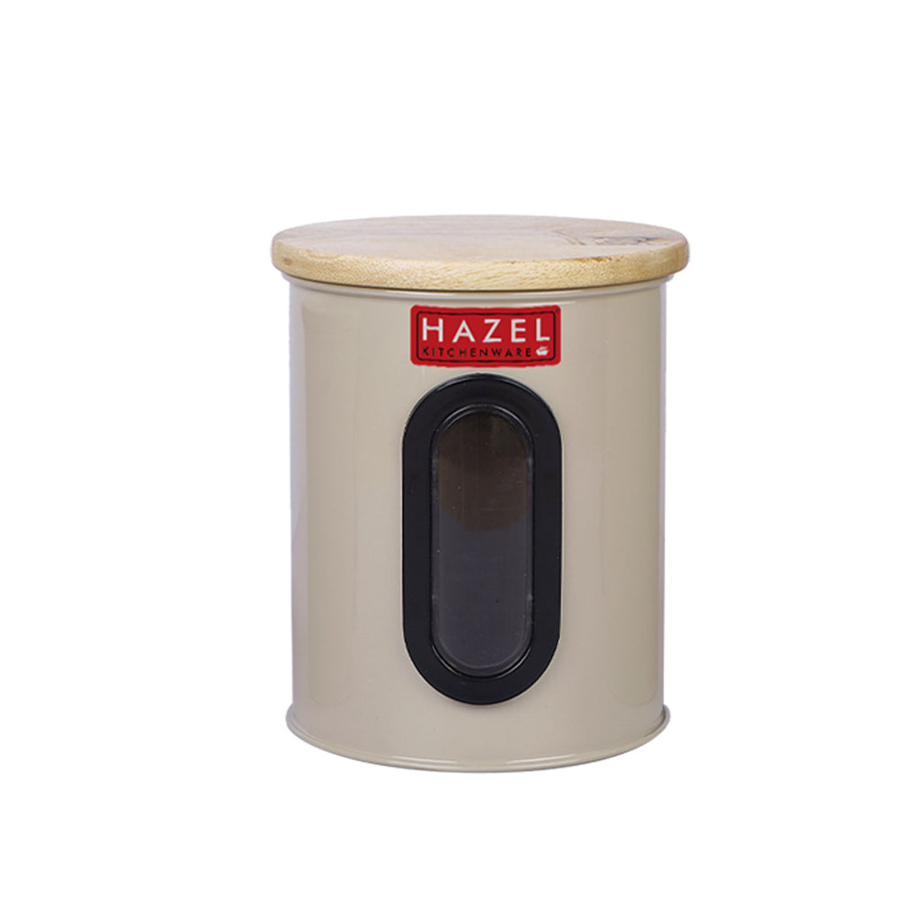Airtight Kitchen Storage Container with Window & Wooden Lid, 800ml
