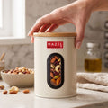 Airtight Kitchen Storage Container with Window & Wooden Lid, 1200ml Big