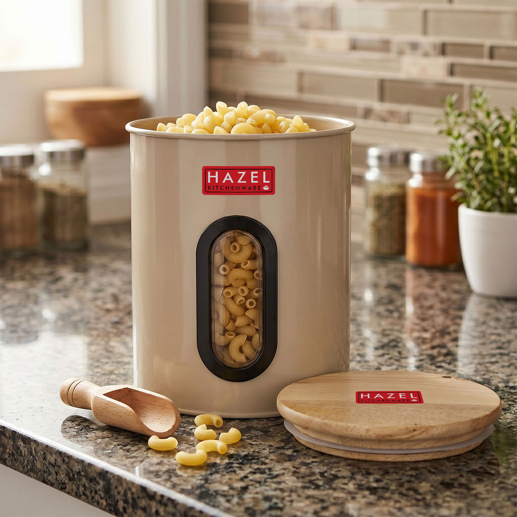 Airtight Kitchen Storage Container with Window & Wooden Lid, 1200ml Big