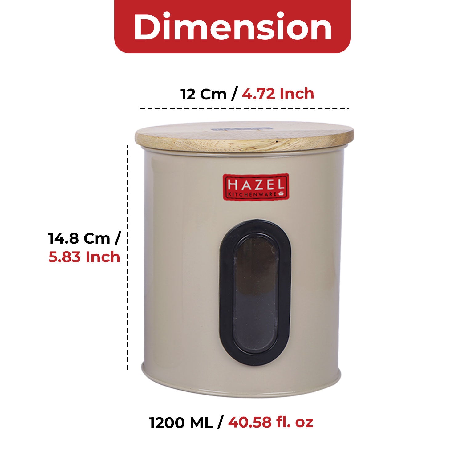 Airtight Kitchen Storage Container with Window & Wooden Lid, 1200ml Big
