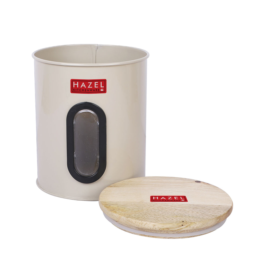 Airtight Kitchen Storage Container with Window & Wooden Lid, 1200ml Big