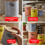 Tea Coffee Sugar Container with Airtight Wooden Lid, Set of 3