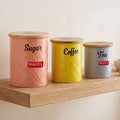Tea Coffee Sugar Container with Airtight Wooden Lid, Set of 3