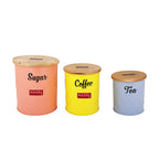 Tea Coffee Sugar Container with Airtight Wooden Lid, Set of 3