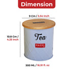 Tea Storage Container with Wooden Lid Metal Airtight Canister, 500ml