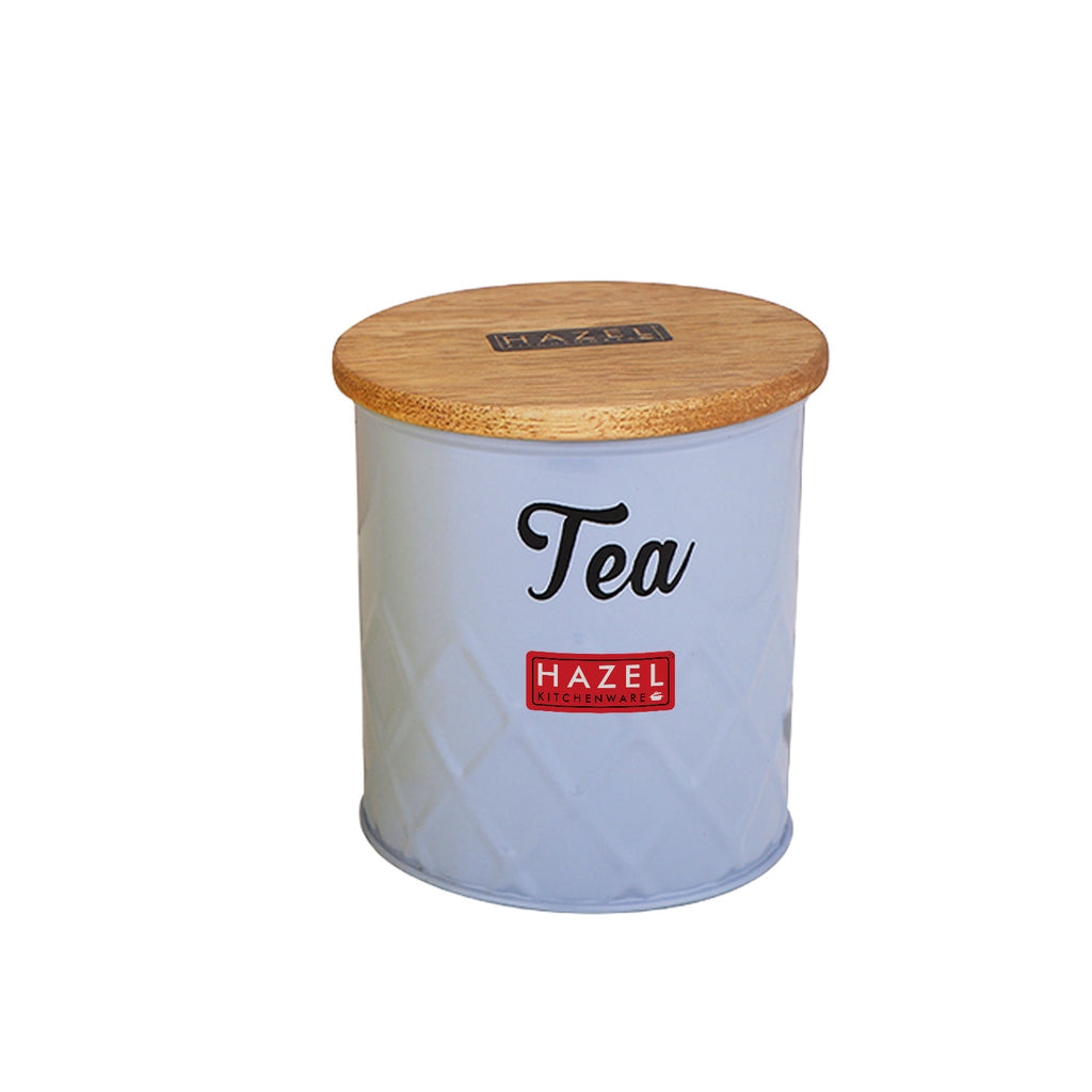 Tea Storage Container with Wooden Lid Metal Airtight Canister, 500ml