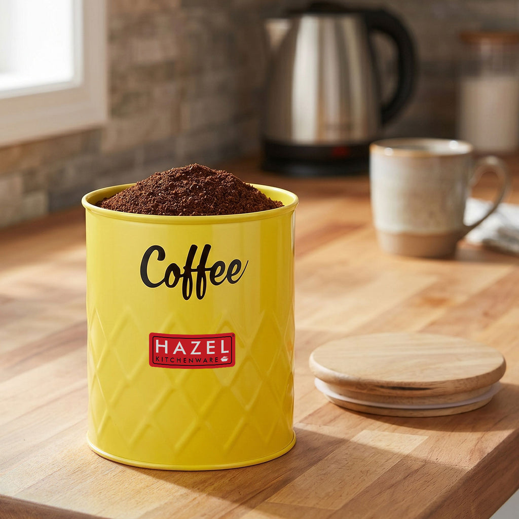 Coffee Storage Container with Wooden Lid Metal Airtight Coffee Jar, 800ml