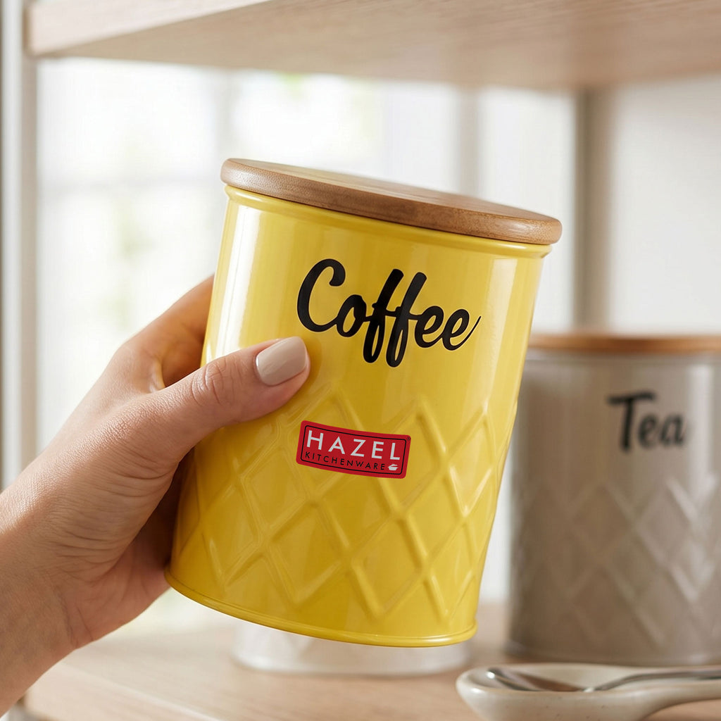 Coffee Storage Container with Wooden Lid Metal Airtight Coffee Jar, 800ml