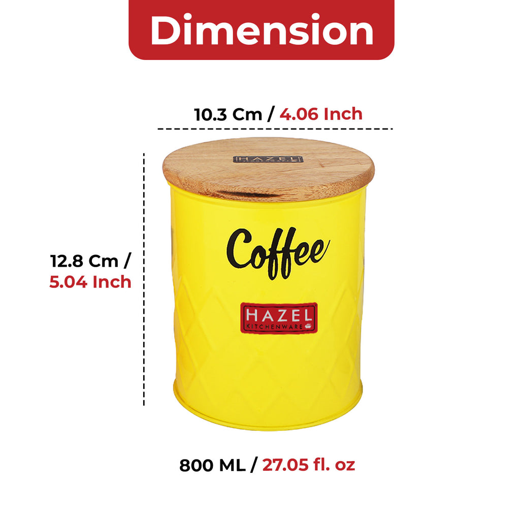 Coffee Storage Container with Wooden Lid Metal Airtight Coffee Jar, 800ml