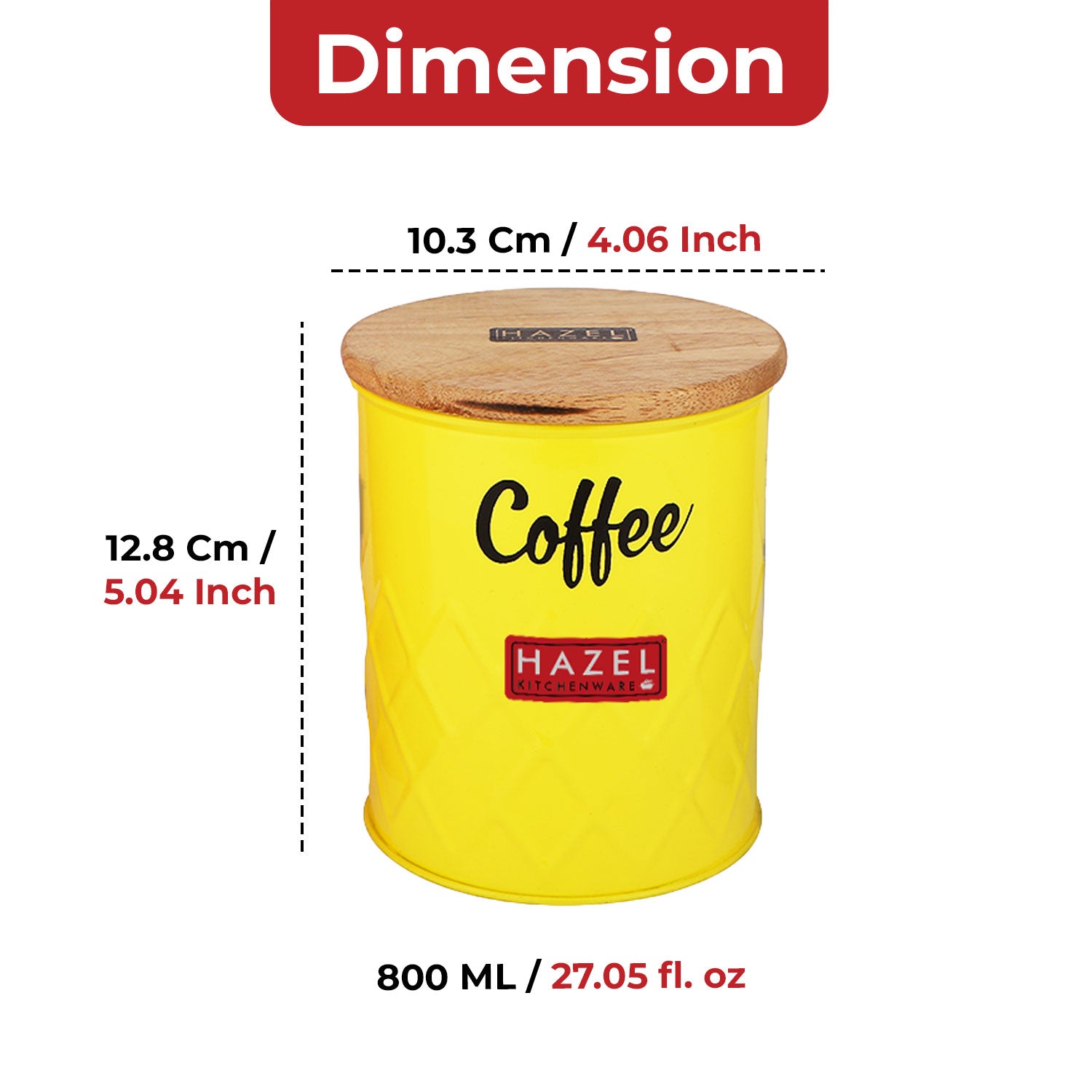 Coffee Storage Container with Wooden Lid Metal Airtight Coffee Jar, 800ml