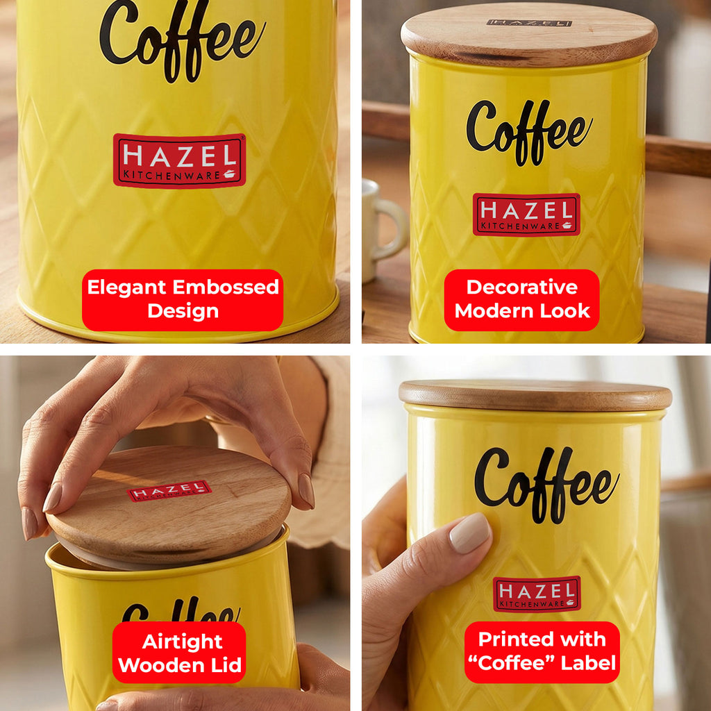 Coffee Storage Container with Wooden Lid Metal Airtight Coffee Jar, 800ml