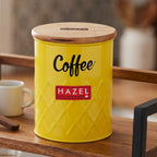 Coffee Storage Container with Wooden Lid Metal Airtight Coffee Jar, 800ml