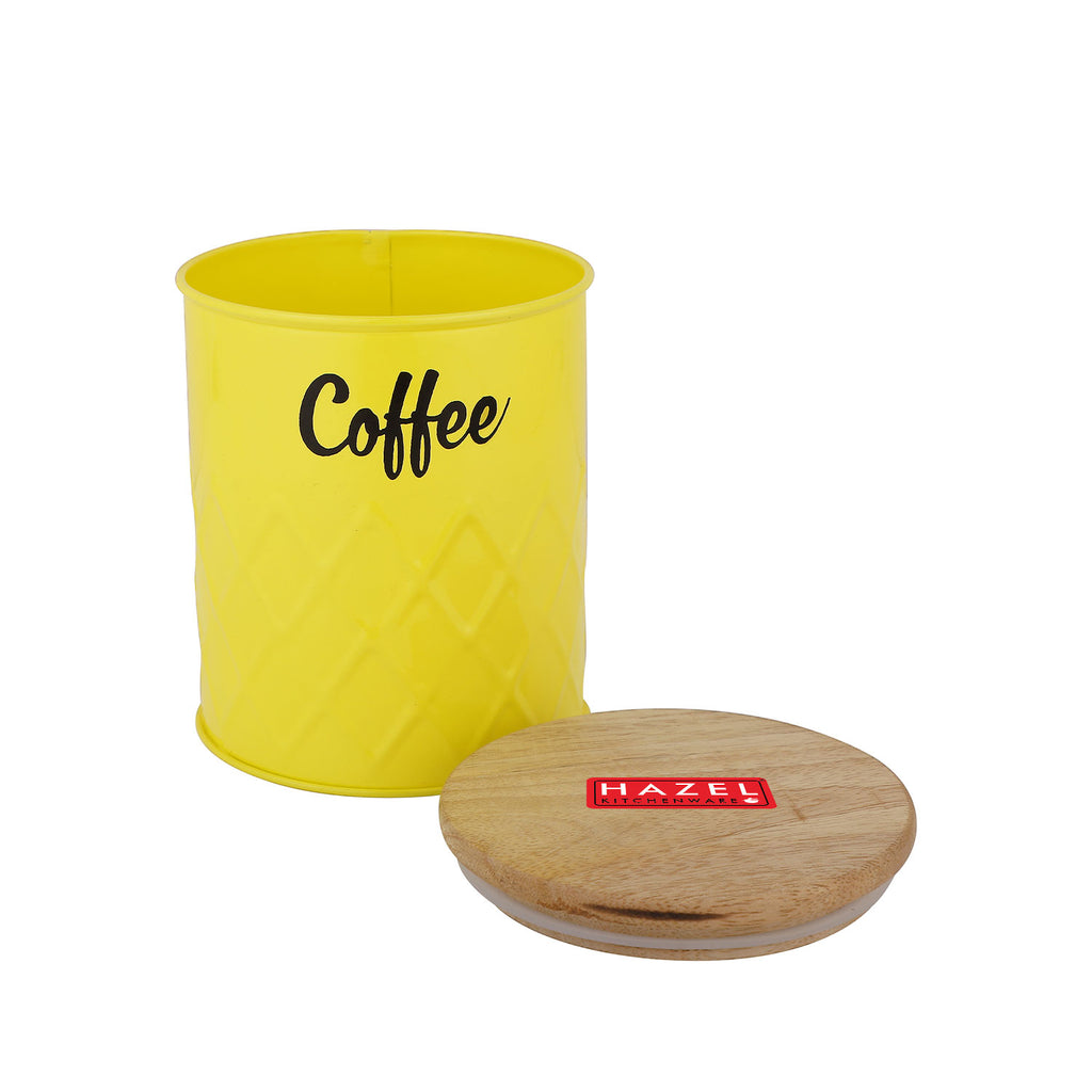 Coffee Storage Container with Wooden Lid Metal Airtight Coffee Jar, 800ml