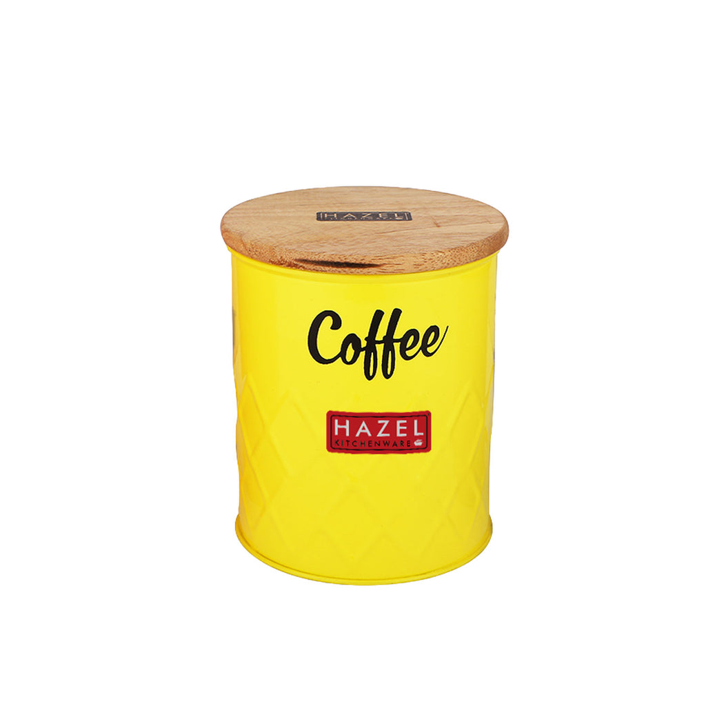 Coffee Storage Container with Wooden Lid Metal Airtight Coffee Jar, 800ml