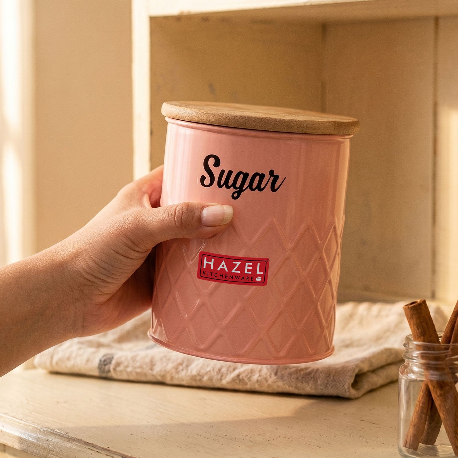 Sugar Storage Canister with Wooden Lid, Kitchen Airtight Container, 1200ml