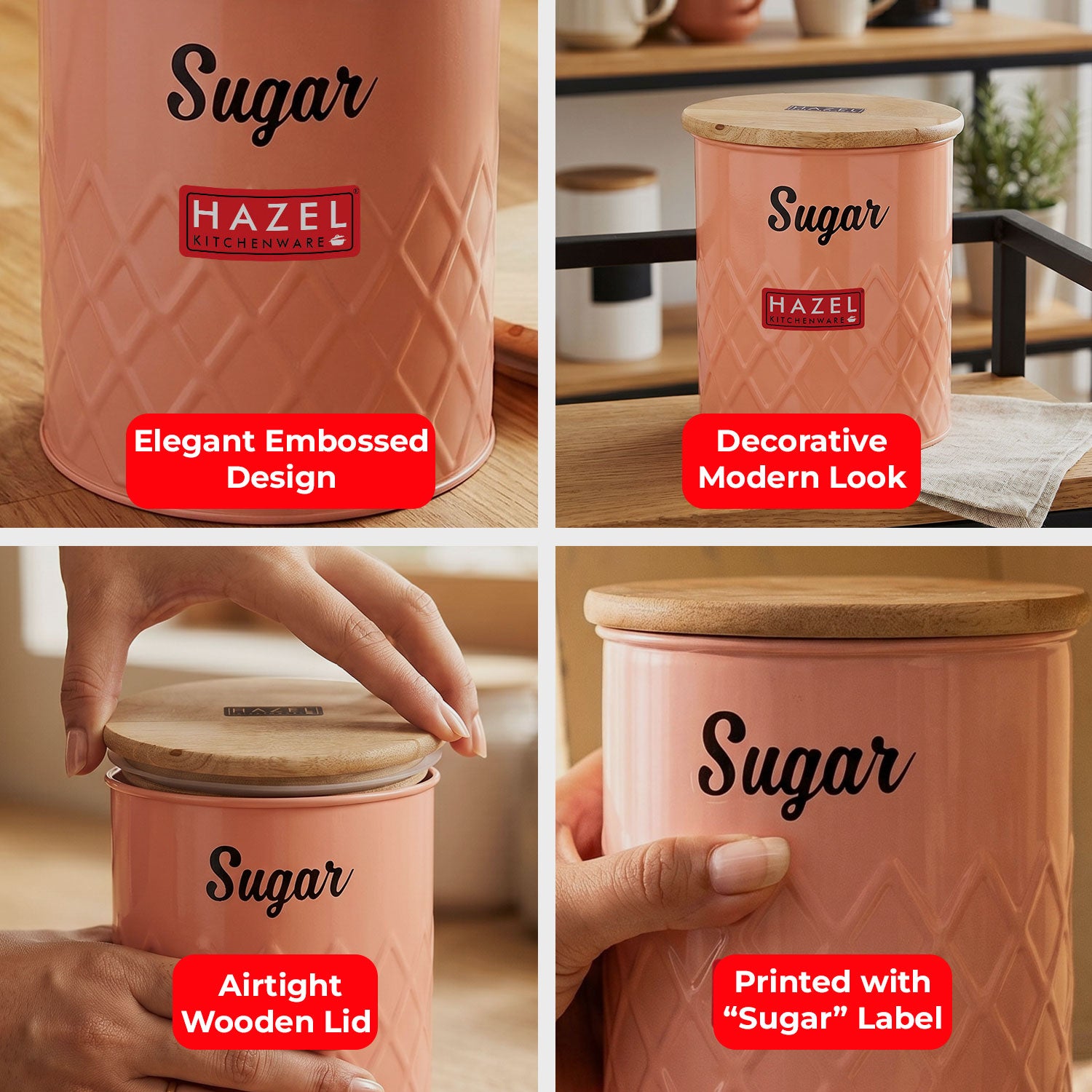 Sugar Storage Canister with Wooden Lid, Kitchen Airtight Container, 1200ml
