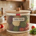 Vegetable Basket with Wooden Lid, Grocery Storage Container Basket