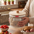 Vegetable Basket with Wooden Lid, Grocery Storage Container Basket