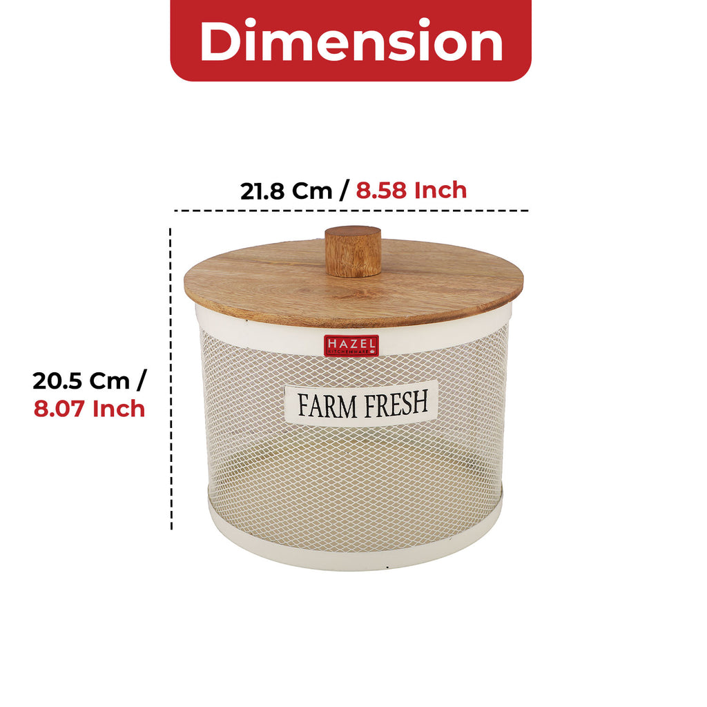 Vegetable Basket with Wooden Lid, Grocery Storage Container Basket