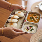 Stainless Steel 3 in 1 Section Plate, Pav Bhaji Dinner Plate