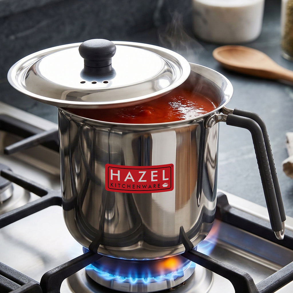 Stainless Steel Milk Boiling Pot with Lid & Handle for Kitchen, 1700ml