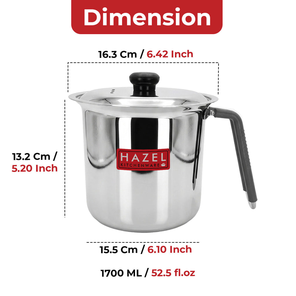 Stainless Steel Milk Boiling Pot with Lid & Handle for Kitchen, 1700ml