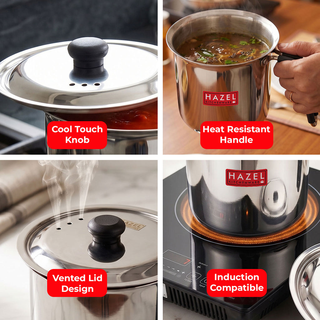 Stainless Steel Milk Boiling Pot with Lid & Handle for Kitchen, 1700ml