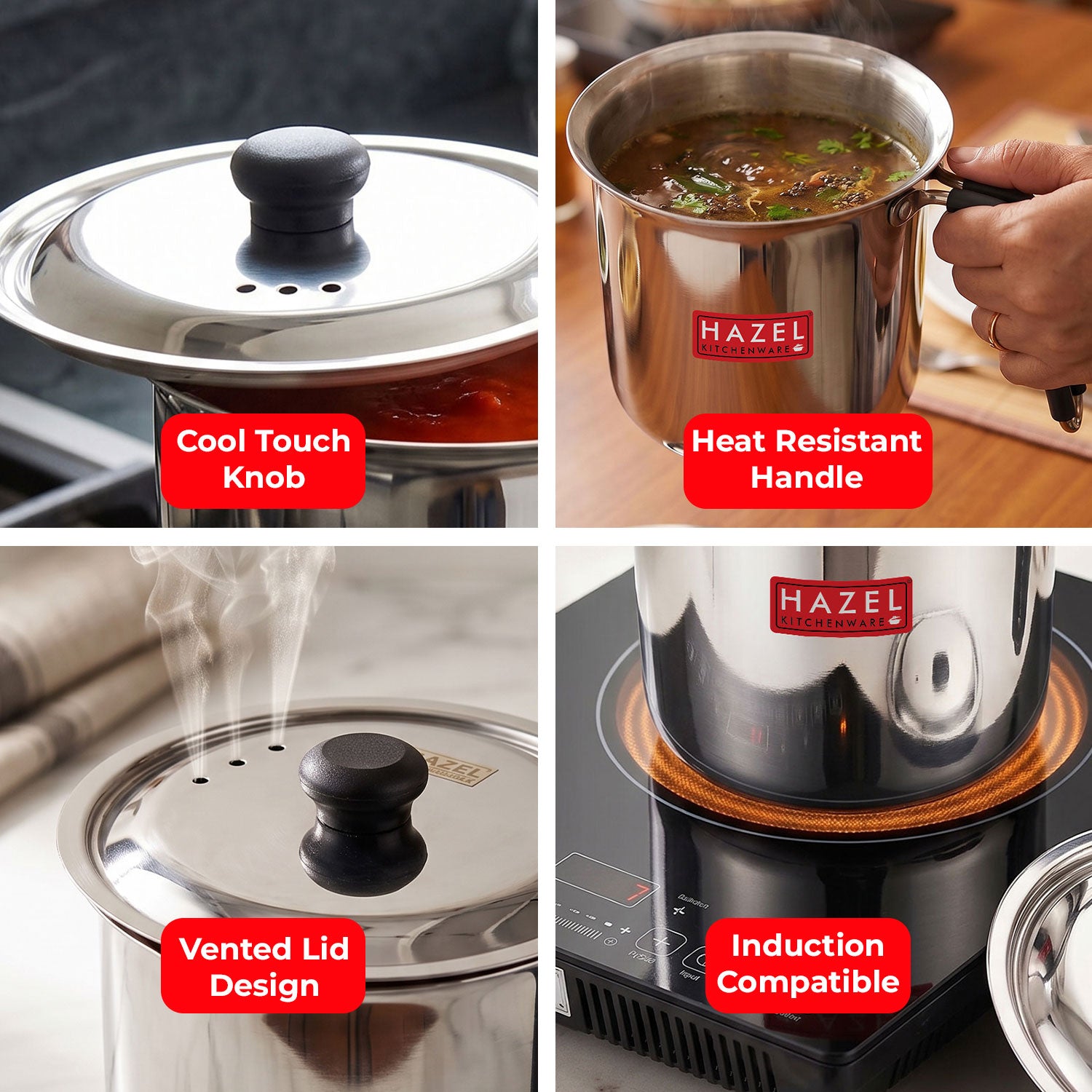 Stainless Steel Milk Boiling Pot with Lid & Handle for Kitchen, 1700ml