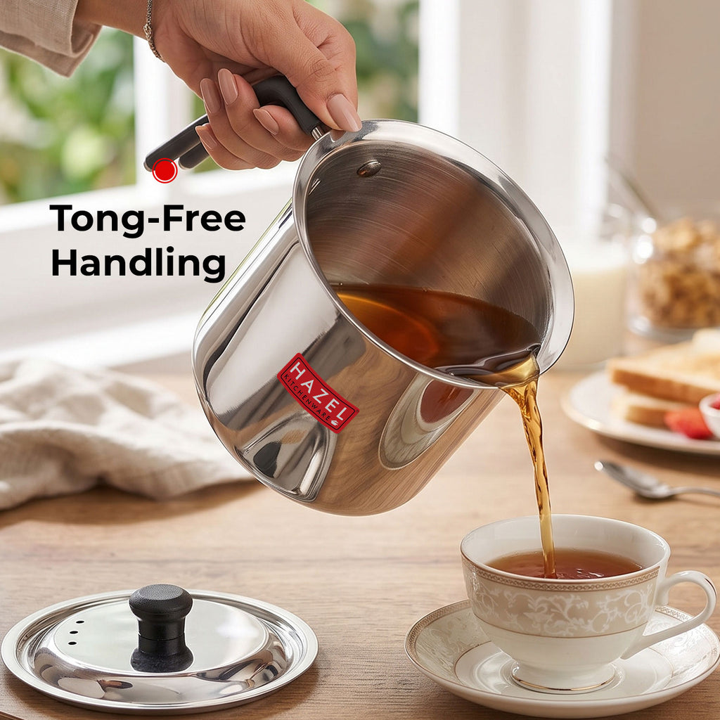 Stainless Steel Milk Boiling Pot with Lid & Handle for Kitchen, 1700ml