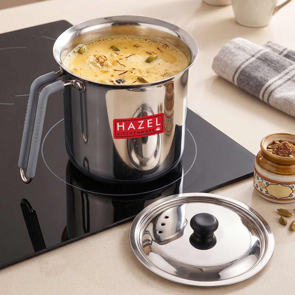 Stainless Steel Milk Boiling Pot with Lid & Handle for Kitchen, 1700ml