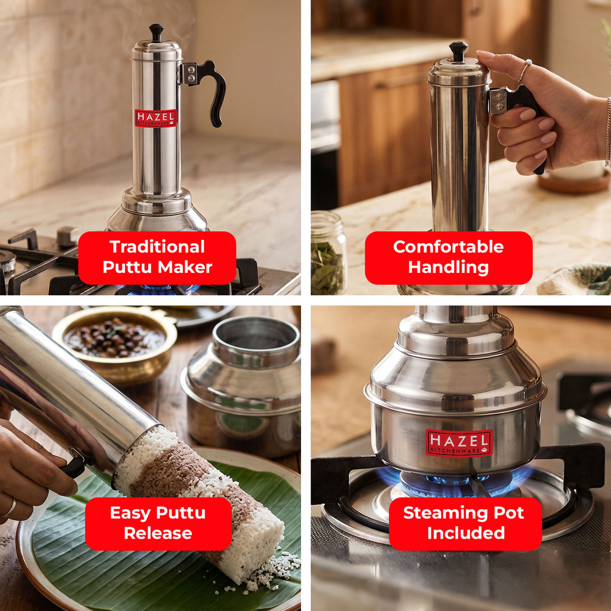 tainless Steel Puttu Kodam, Puttu Maker Vessel, Steamer Pot