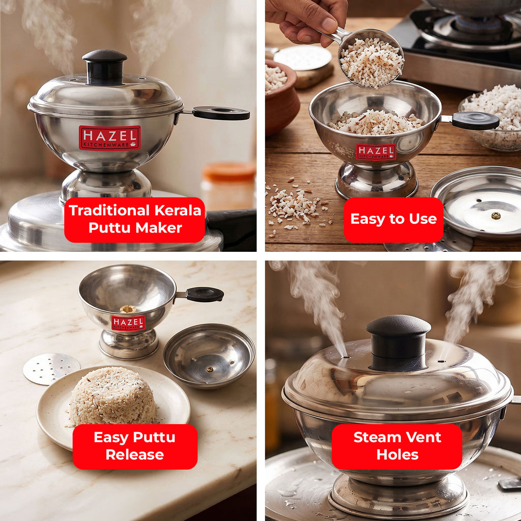 Cheratta Puttu Maker Heavy Stainless Steel, Kerala Puttu Mould, 9.6 cm