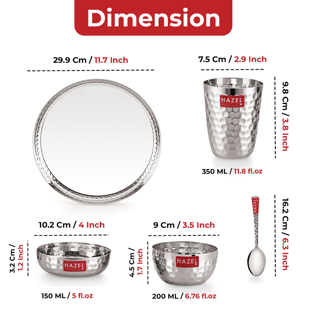 Hammered Designer Stainless Steel Dinnerware Set, Pack of 36