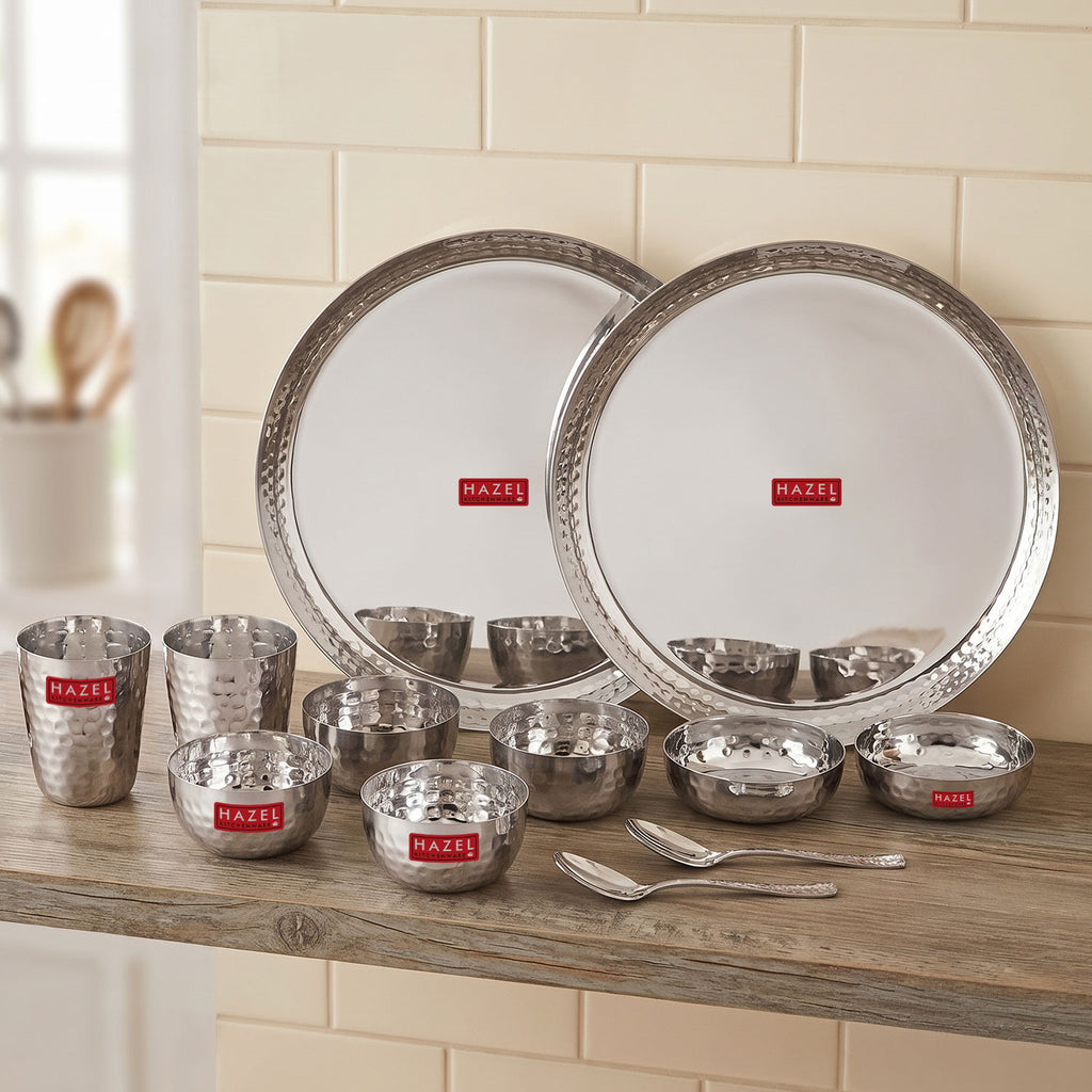 Hammered Stainless Steel Rajwadi Mather Dinner Set, Pack of 12