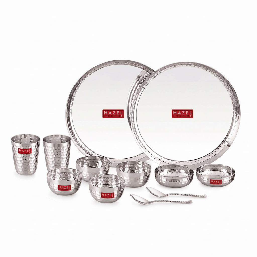 Hammered Stainless Steel Rajwadi Mather Dinner Set, Pack of 12