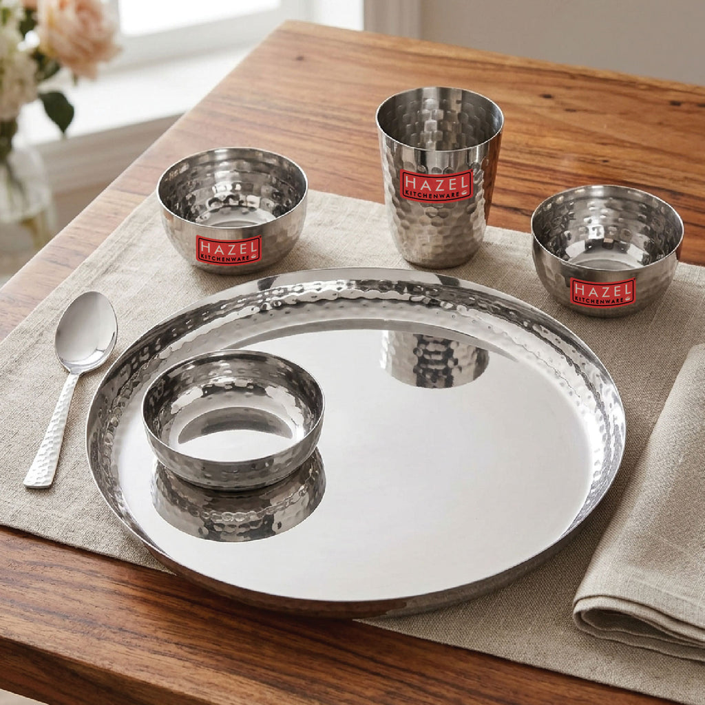 Hammered Texture Stainless Steel Dinner Set, Pack of 6
