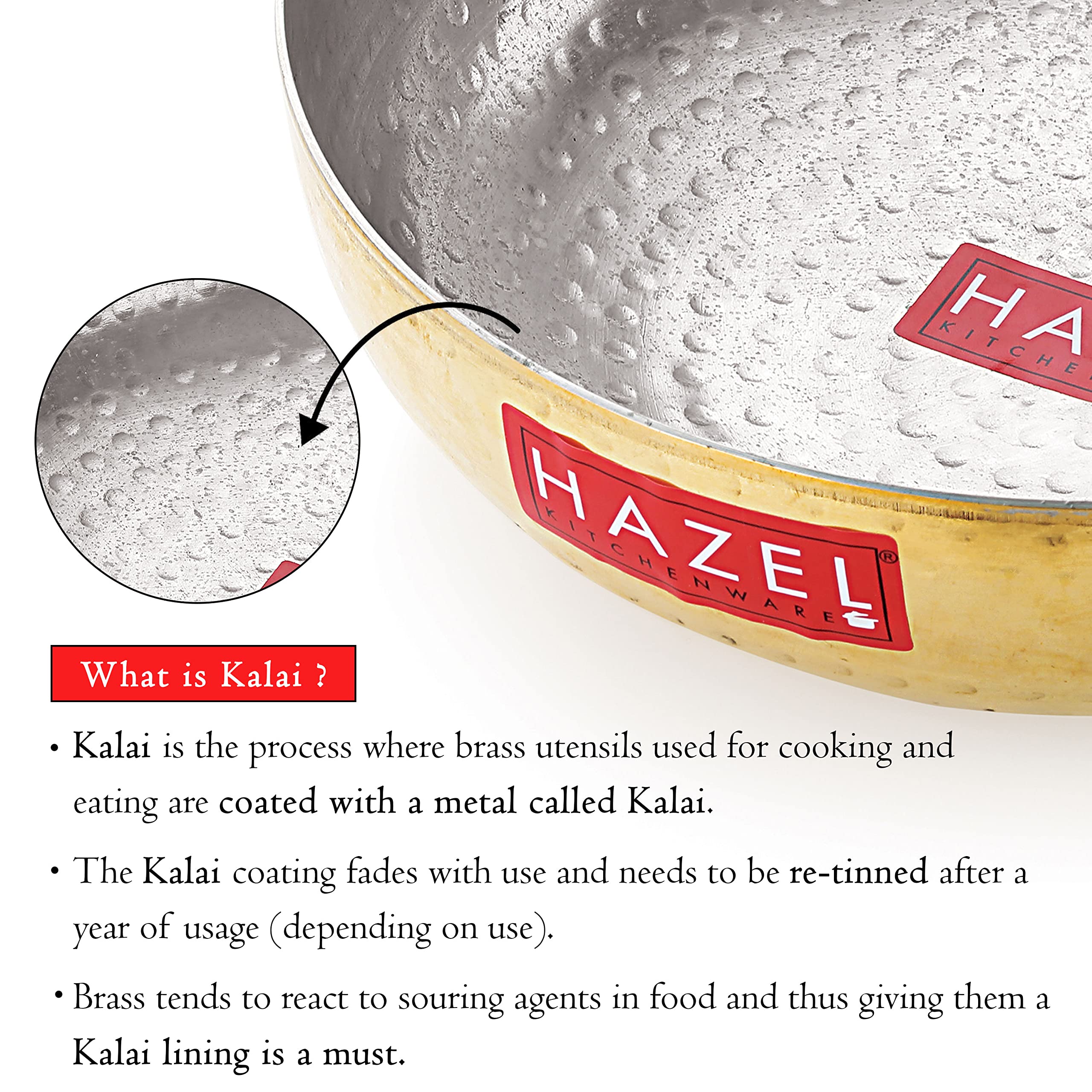 100% Brass  Hammered Pital Kadhai with Handle 1600 ML, 20 cm