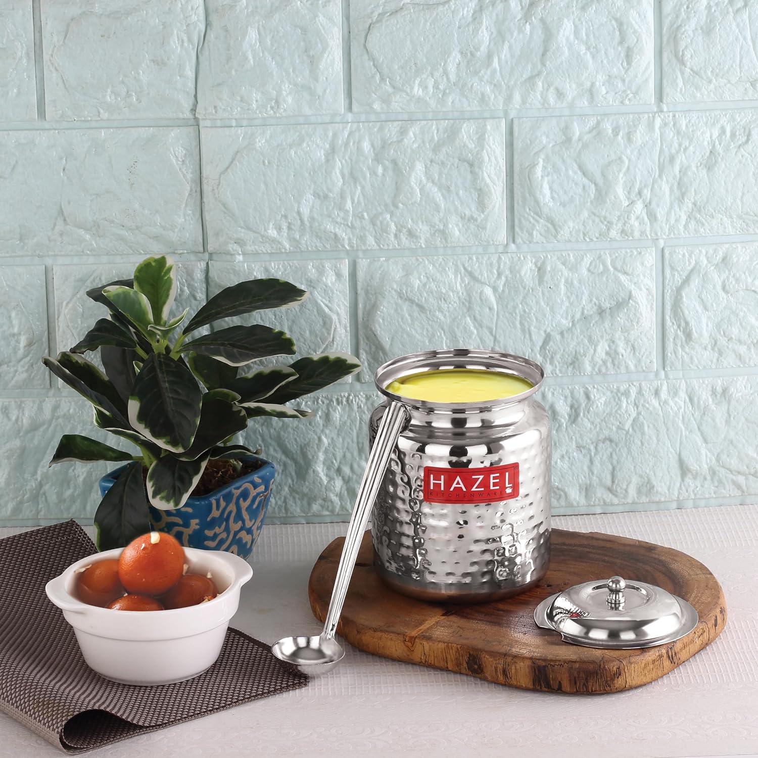 Stainless Steel Ghee Container/Oil Jar with Spoon, 350ML
