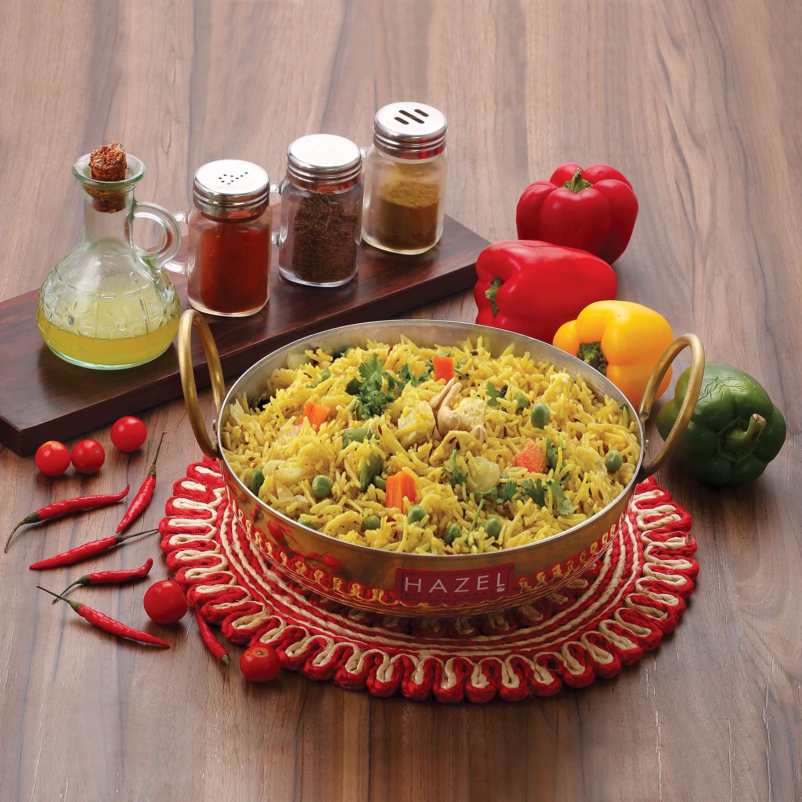 100% Brass  Hammered Pital Kadhai with Handle 1600 ML, 20 cm