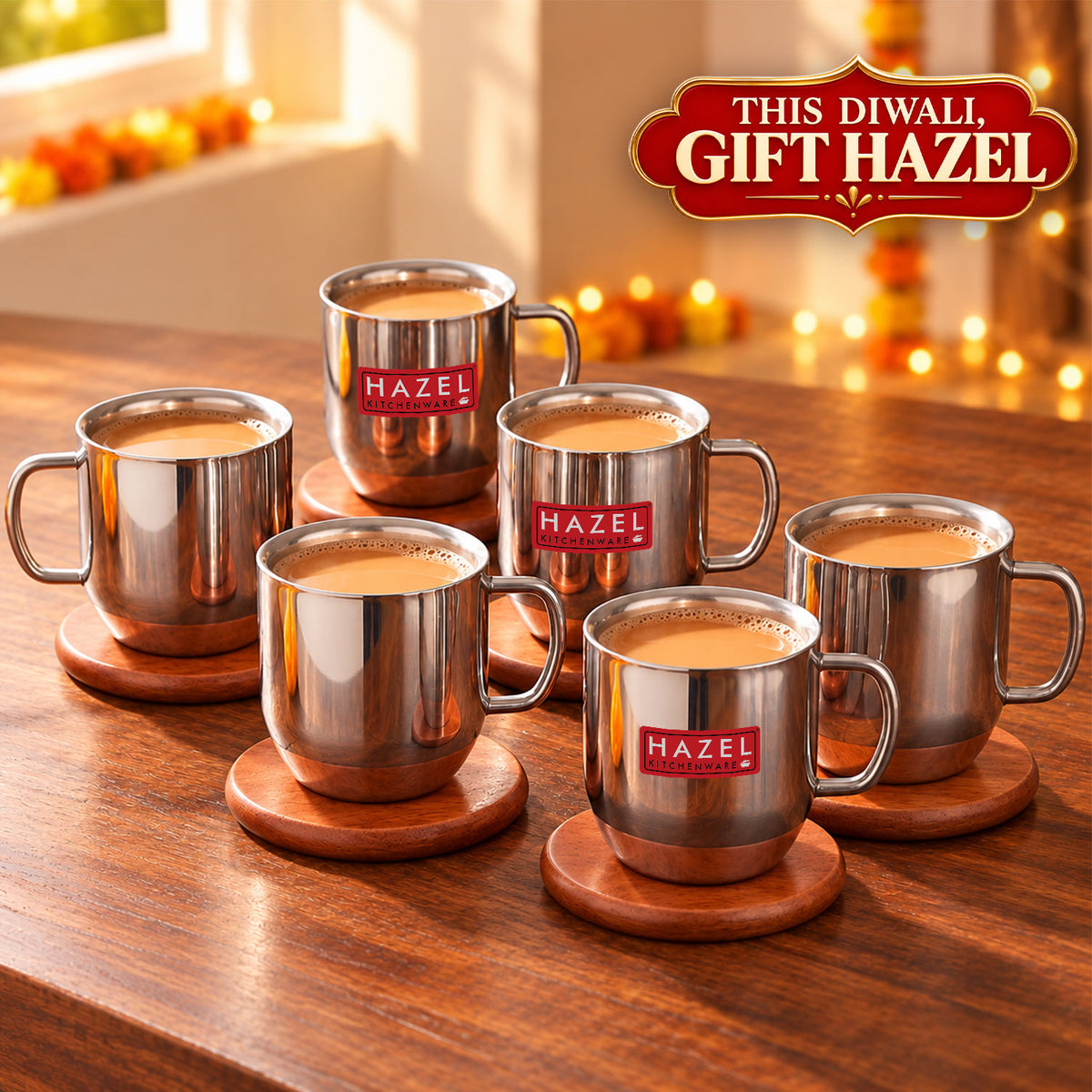 Plain Stainless Cute Coffee Mug Set of 6, 300 ML (Each)