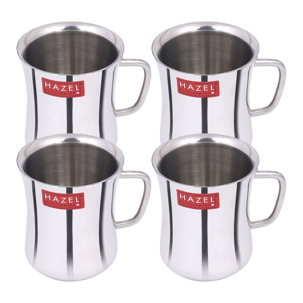 Stainless Steel Green Tea Coffee Big Damaru Plain Mug, Set of 4, 200 ml