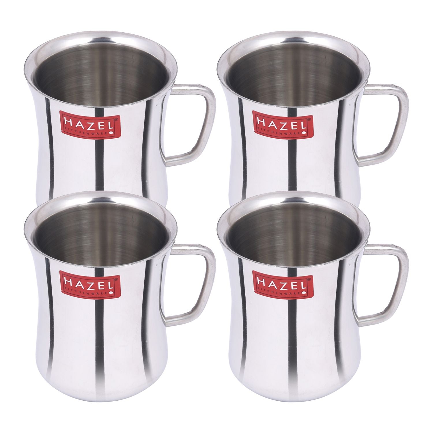 Stainless Steel Green Tea Coffee Big Damaru Plain Mug, Set of 4, 200 ml