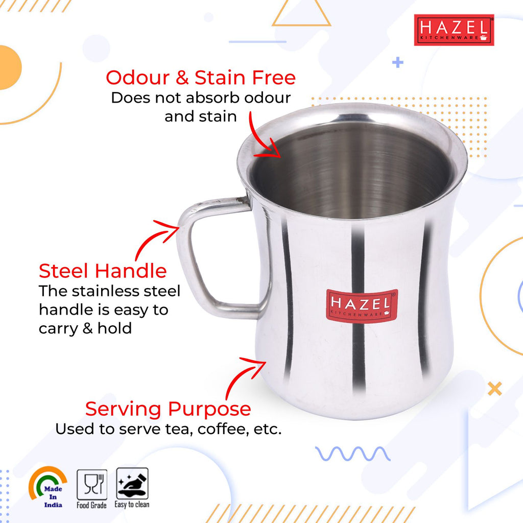 Stainless Steel Green Tea Coffee Big Damaru Plain Mug, Set of 4, 200 ml