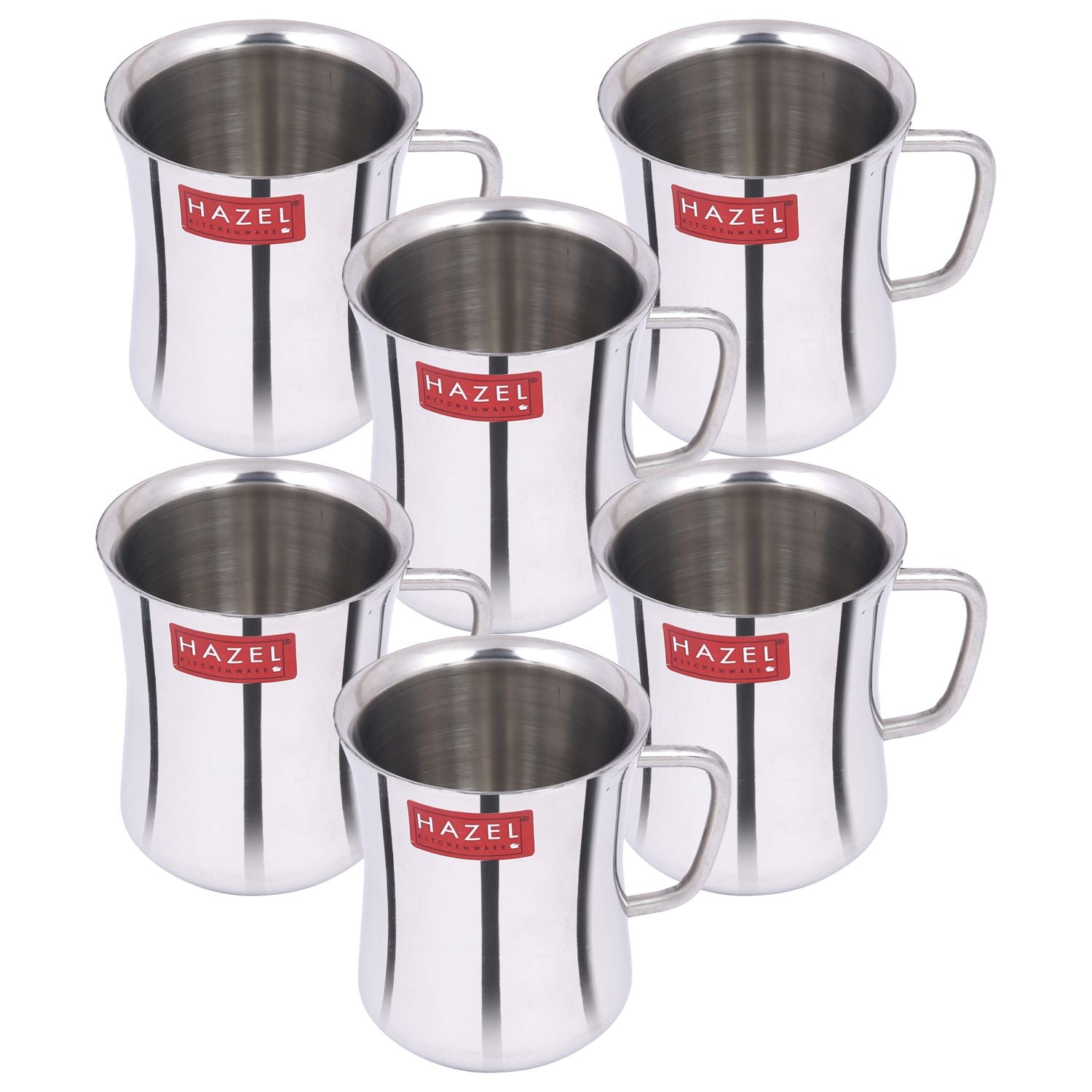 Stainless Steel Green Tea Coffee Big Damaru Plain Mug, Set of 6, 200 ml