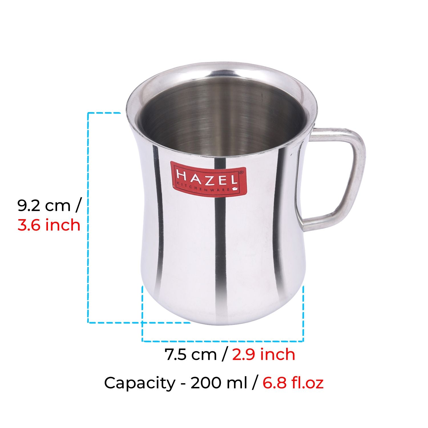 Stainless Steel Green Tea Coffee Big Damaru Plain Mug, Set of 6, 200 ml