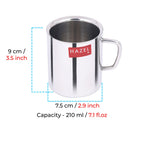 Stainless Steel Double Wall Green Tea Coffee Big Sobar Mug, Set of 4, 210 ml (Each)