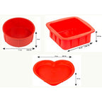 Silicone Small Square, Round and Heart Shape Cake Mould for Half Kg, 3 Pcs, Red