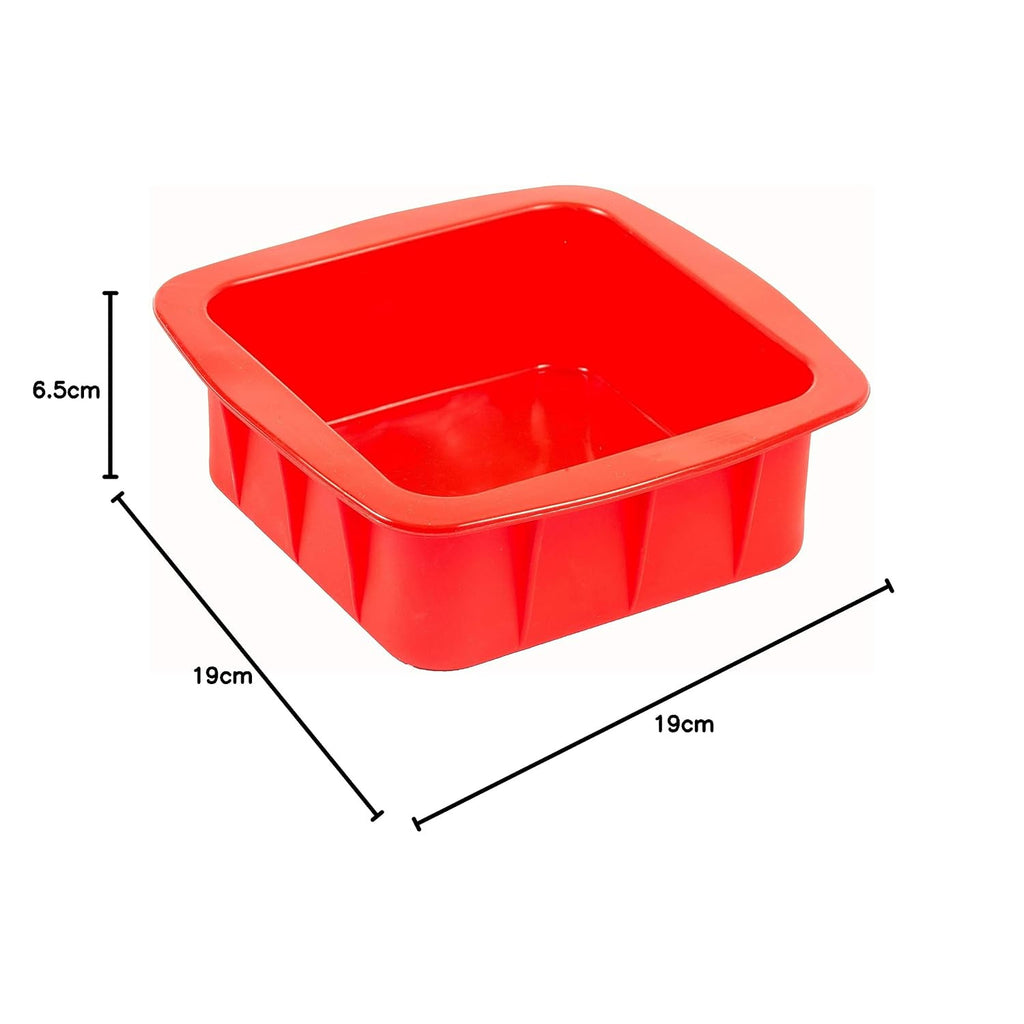 Silicone Small Square, Round and Heart Shape Cake Mould for Half Kg with Spatula, 4 Pcs, Red