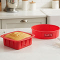 Silicone Small Square and Round Shape Cake Mould for Half Kg, 2 Pcs, Red